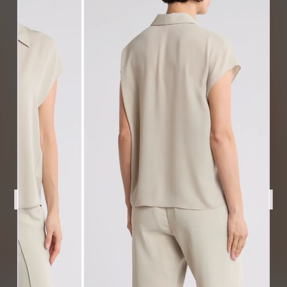 Vince Cream Short-Sleeve Button Front Blouse - Picture 3 of 7